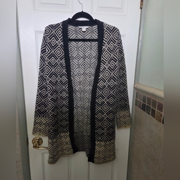 Coldwater Creek Black and White Geometric Cardigan Wool Blend Cabincore - Picture 1 of 7